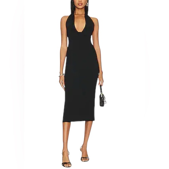 WeWoreWhat Black Halter Midi Dress Size Large NWT - Picture 1 of 6